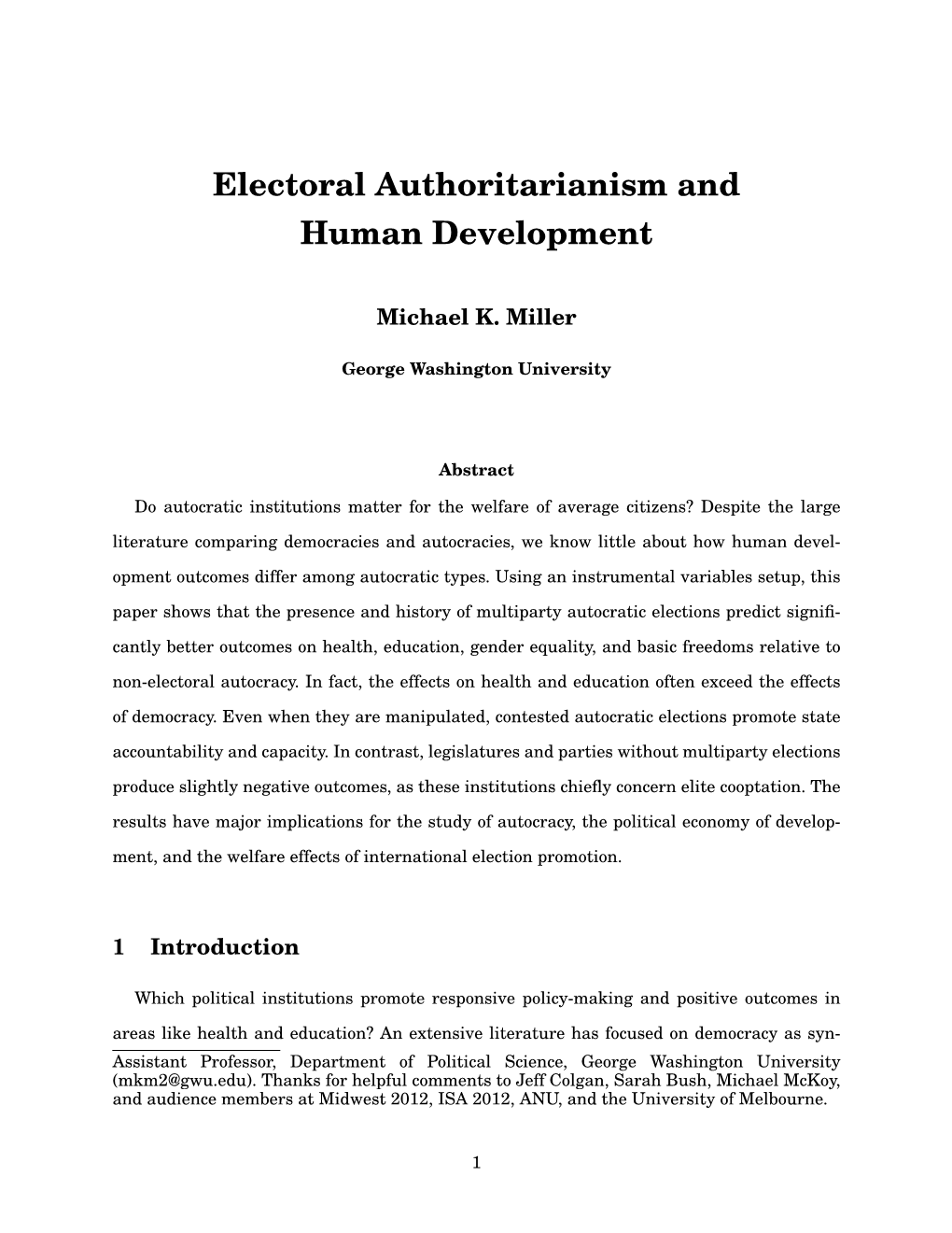 Electoral Authoritarianism and Human Development
