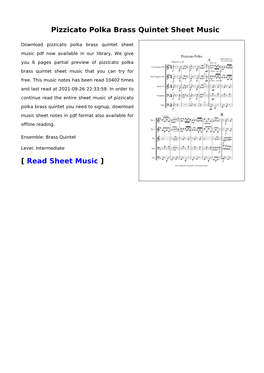 Pizzicato Polka Brass Quintet Sheet Music