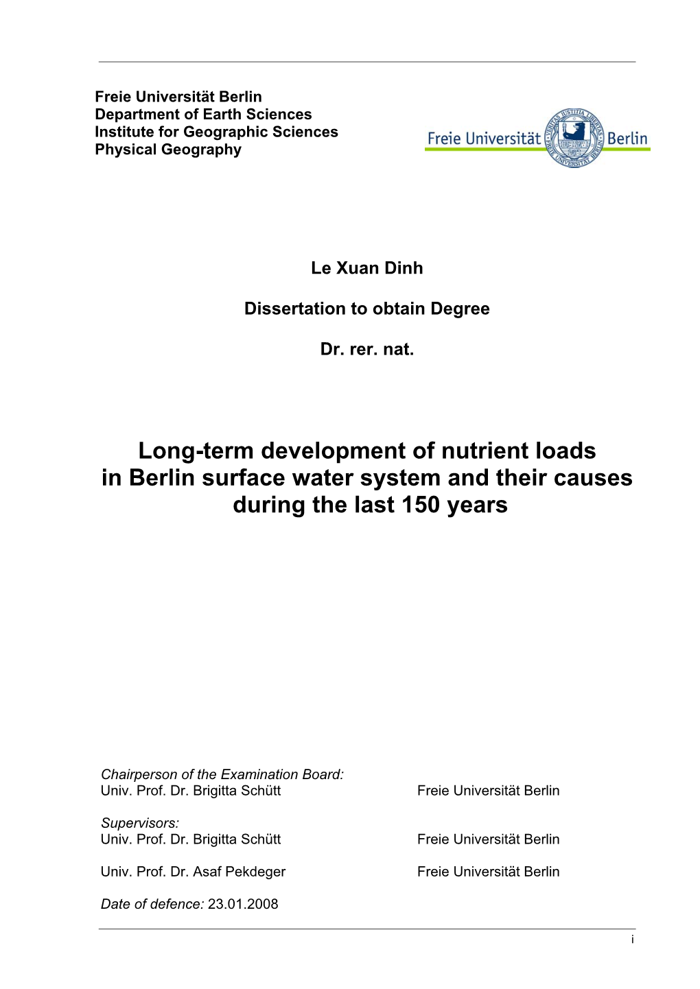 Long-Term Development of Nutrient Loads in Berlin Surface Water System and Their Causes During the Last 150 Years