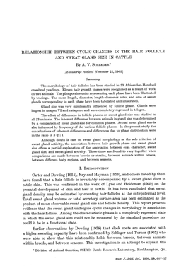 RELATIONSHIP BETWEEN CYCLIC CHANGES in the HAIR FOLLICLE and SWEAT GLAND SIZE in CATTLE by AV SCHLEGER* Carter and Dowling