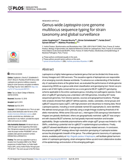 Genus-Wide Leptospira Core Genome Multilocus Sequence Typing for Strain Taxonomy and Global Surveillance