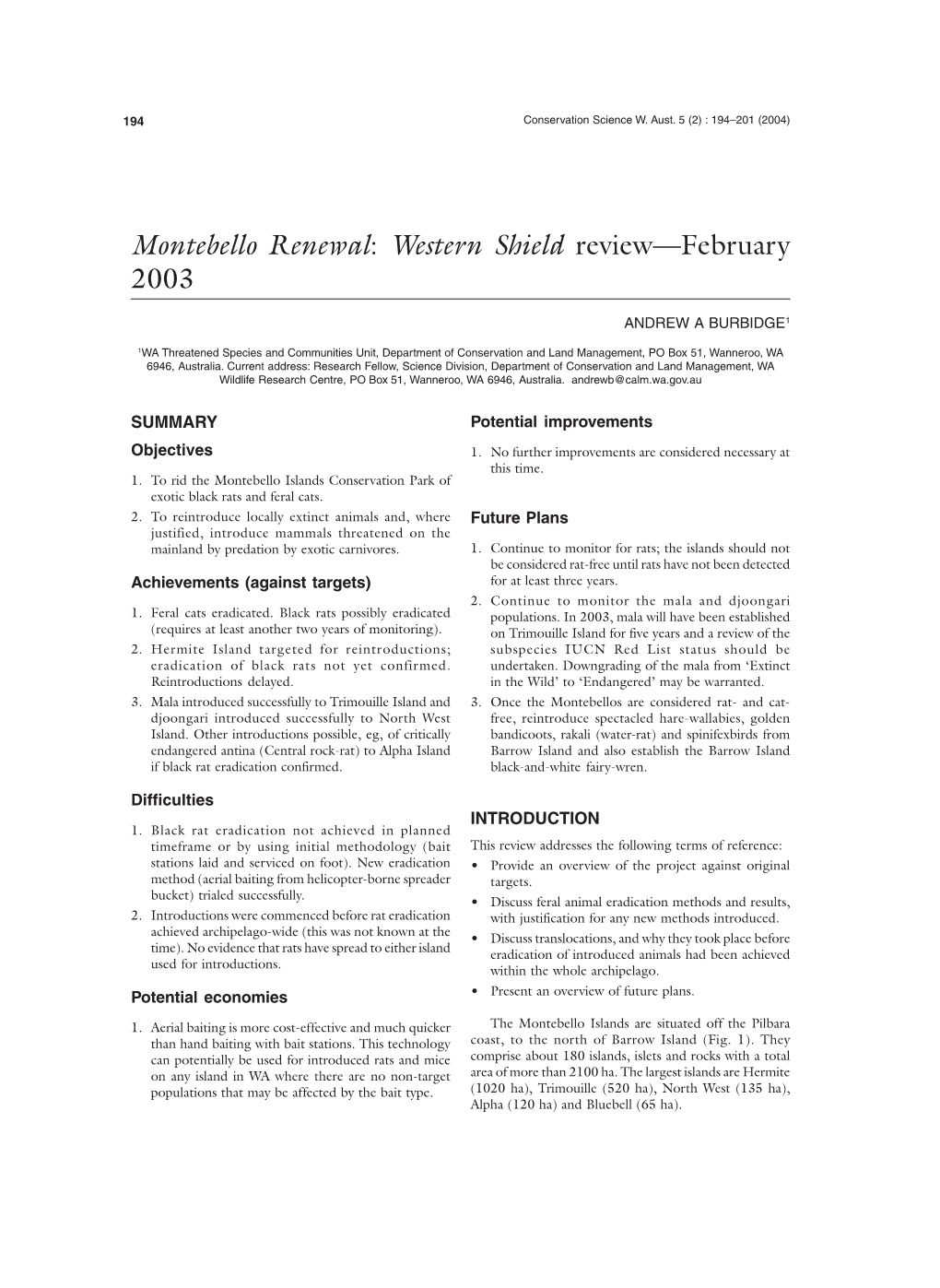 Montebello Renewal: Western Shield Review—February 2003