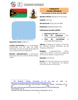 VANUATU FICHA TÉCNICA -Actualizada Al 29 De Abril De 2020
