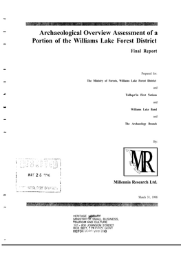 Archaeological Overview Assessment of a Portion of the Williams Lake Forest District Final Report