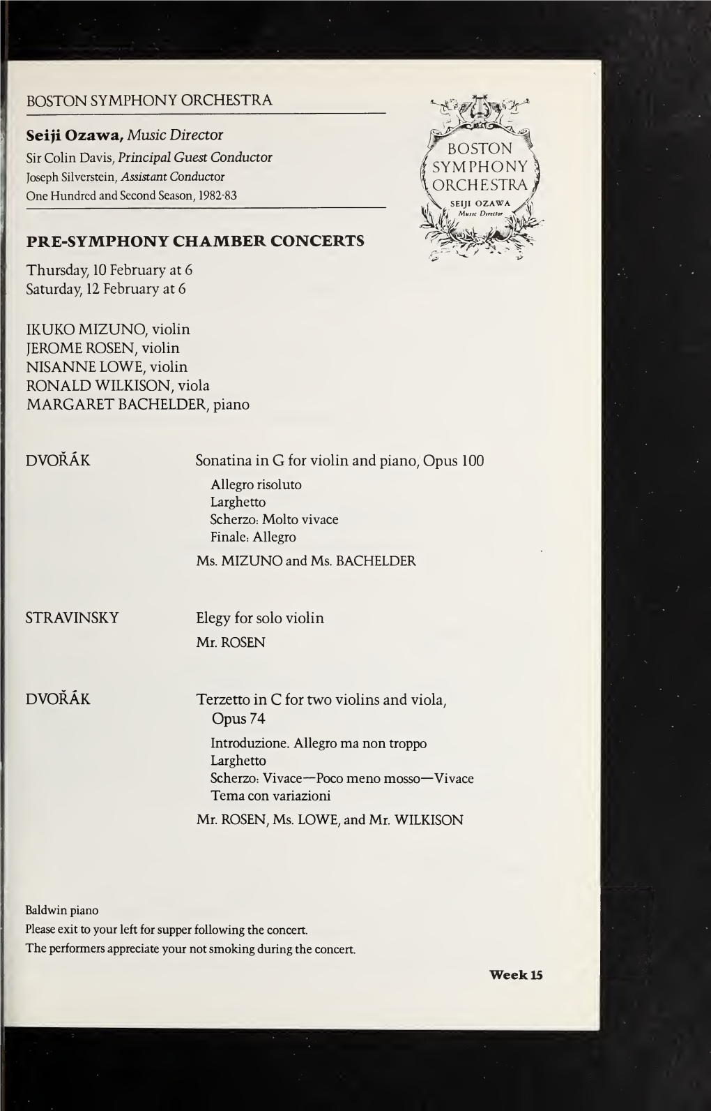 Boston Symphony Orchestra Concert Programs, Season 102, 1982-1983, Subscription