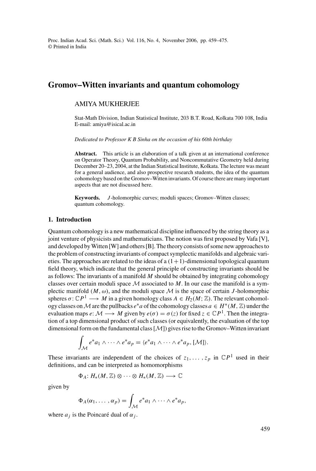 Gromov-Witten Invariants and Quantum Cohomology