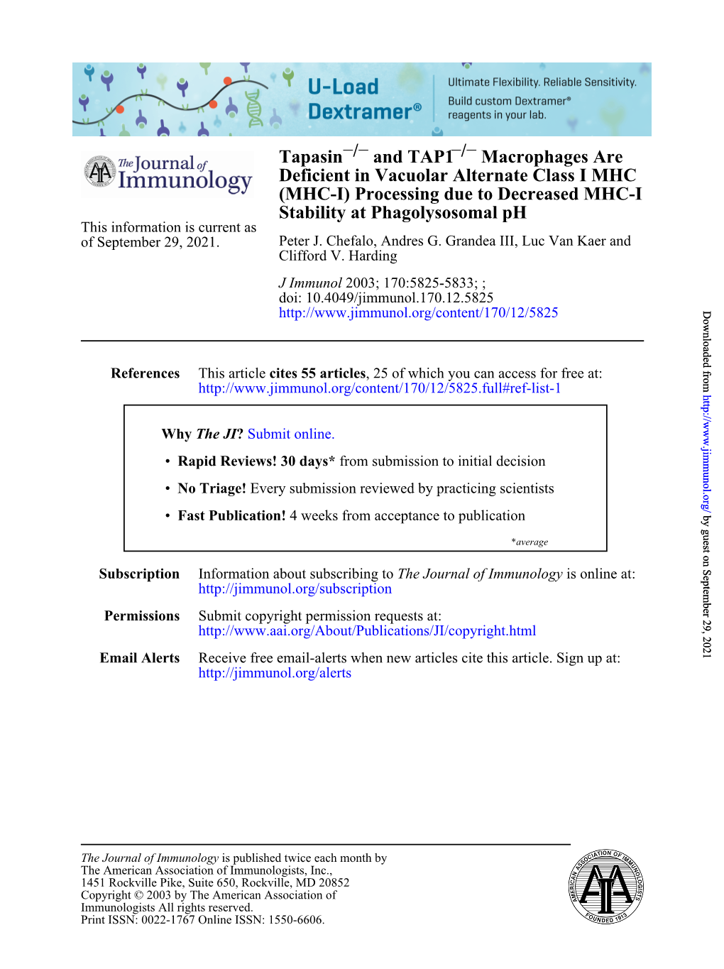 MHC-I) Processing Due to Decreased MHC-I Stability at Phagolysosomal Ph This Information Is Current As of September 29, 2021