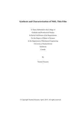 Synthesis and Characterization of Nbox Thin Film