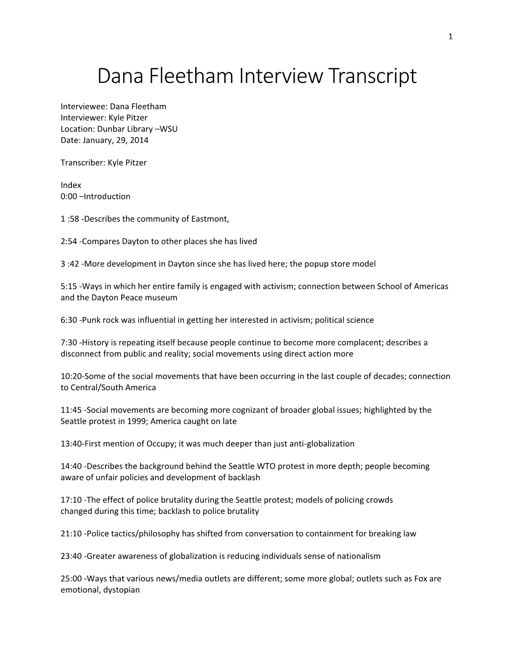 Dana Fleetham Interview Transcript