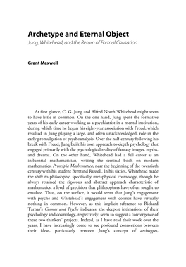 Archetype and Eternal Object Jung, Whitehead, and the Return of Formal Causation