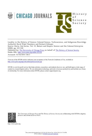 Locality in the History of Science: Colonial Science, Technoscience, and Indigenous Knowledge