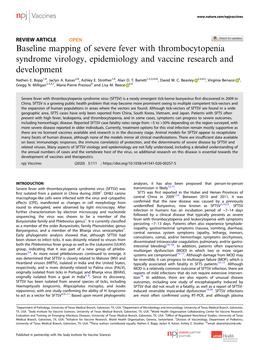Baseline Mapping of Severe Fever with Thrombocytopenia Syndrome Virology, Epidemiology and Vaccine Research and Development ✉ Nathen E