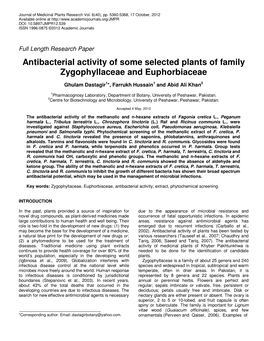 Antibacterial Activity of Some Selected Plants of Family Zygophyllaceae and Euphorbiaceae