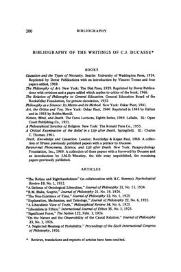 200 Bibliography of the Writings of C.J. Ducasse*