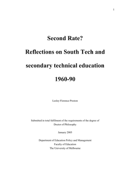 Chapter 1: Junior Technical Schools 13 History of Shepparton 29 History of State Secondary Education in Shepparton 33 Technical Education in Shepparton 35