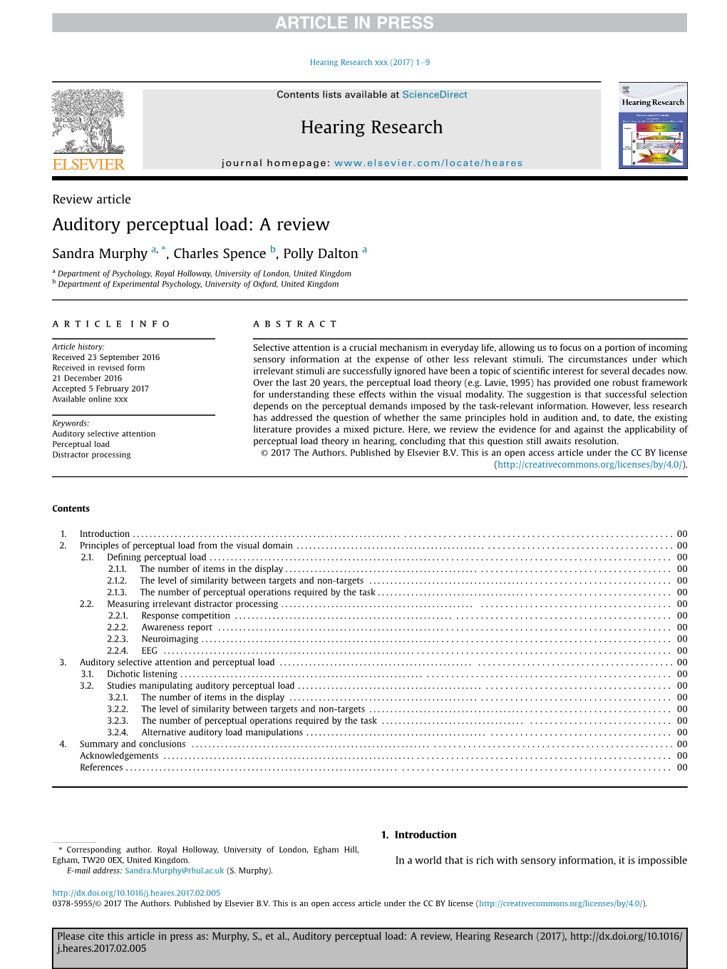 Auditory Perceptual Load: a Review