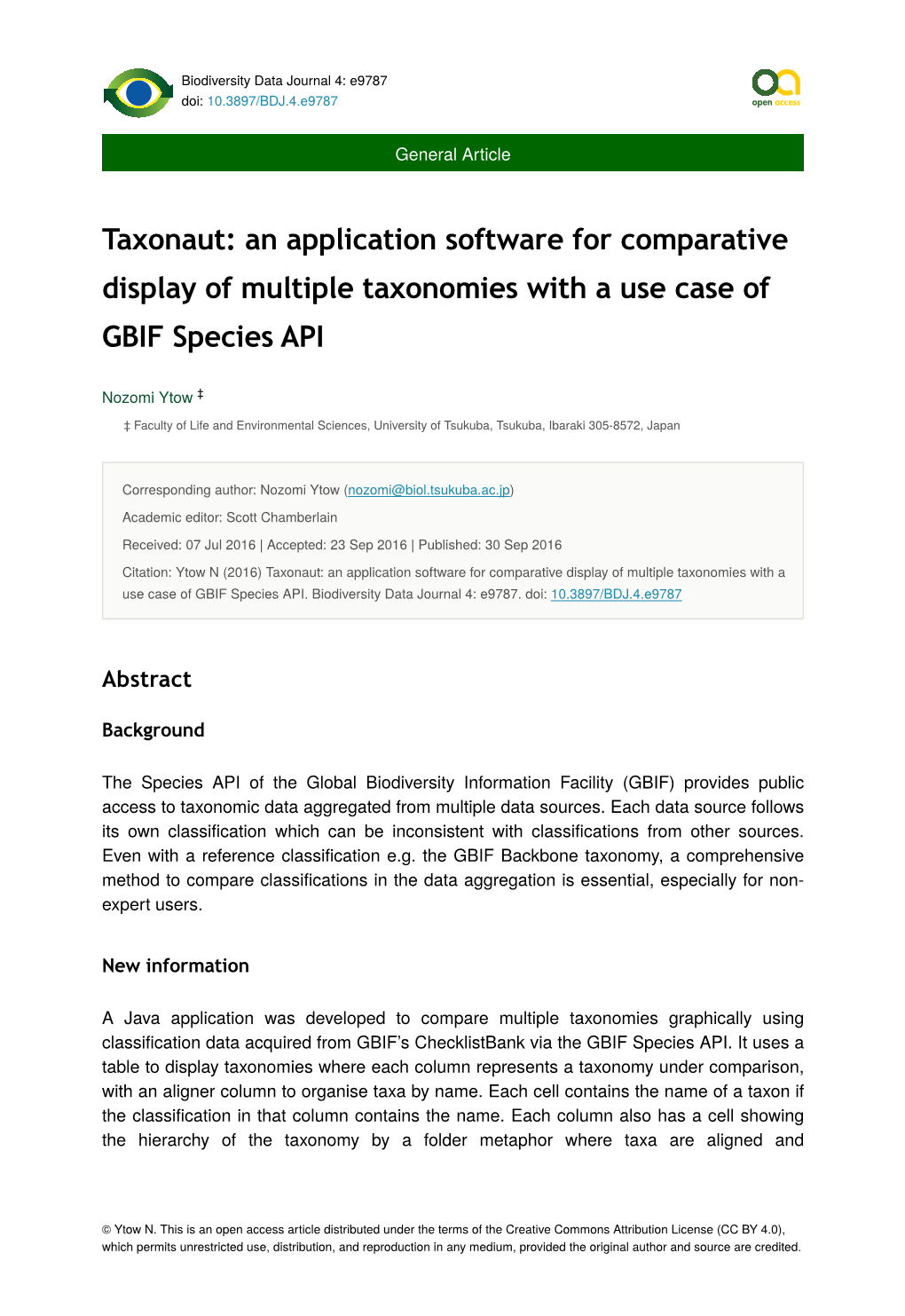 An Application Software for Comparative Display of Multiple Taxonomies with a Use Case of GBIF Species API