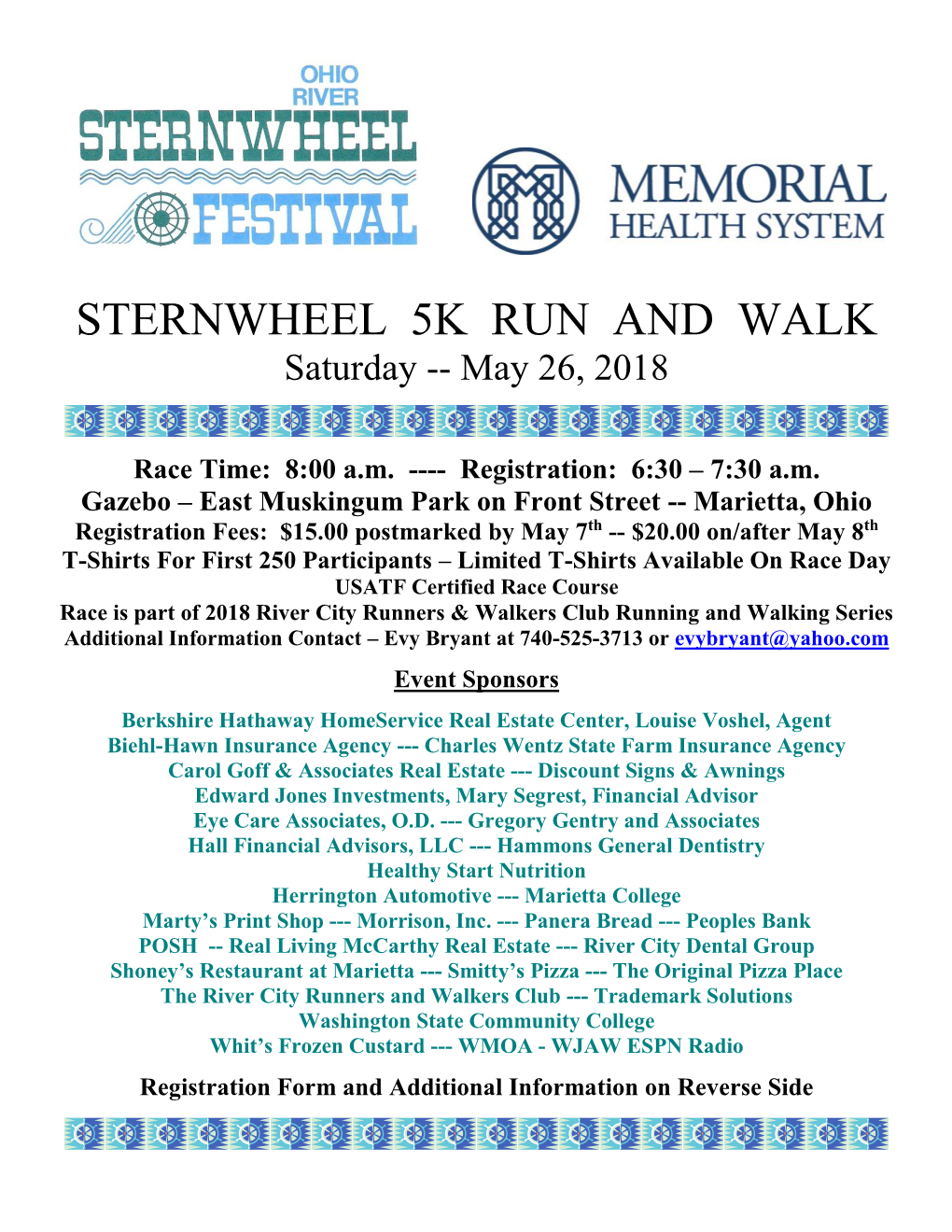 STERNWHEEL 5K RUN and WALK Saturday -- May 26, 2018