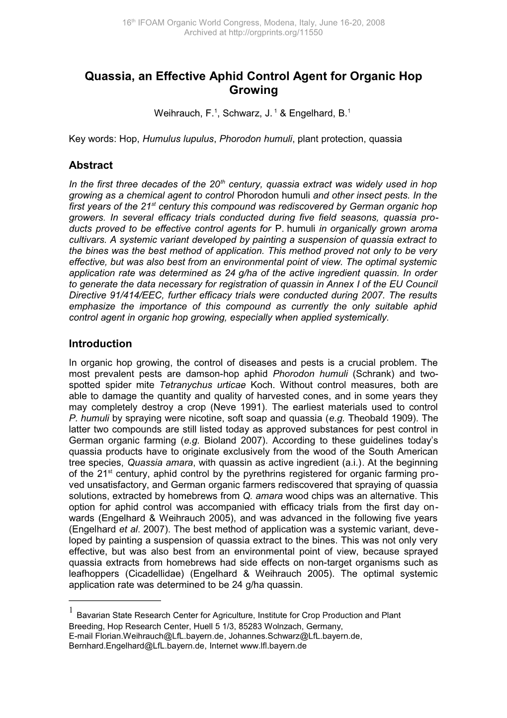 Template for Papers Submitted to the 16Th IFOAM Organic World Congress ((Owc-Title))