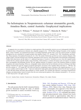 No Heliotropism in Neoproterozoic Columnar Stromatolite Growth, Amadeus Basin, Central Australia: Geophysical Implications ⁎ George E