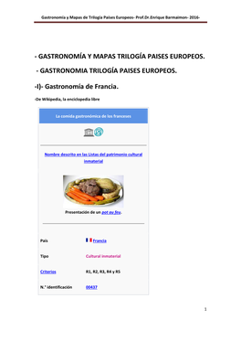 Gastronomía Y Mapas Trilogía Paises Europeos. - Gastronomia Trilogía Paises Europeos