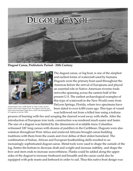 Dugout Canoe, Prehistoric Period - 20Th Century