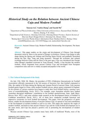 Historical Study on the Relation Between Ancient Chinese Cuju and Modern Football