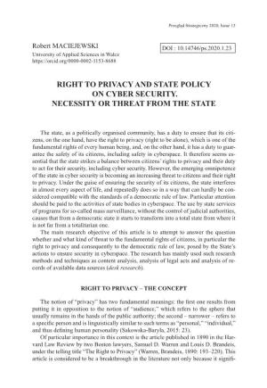 Right to Privacy and State Policy on Cyber Security