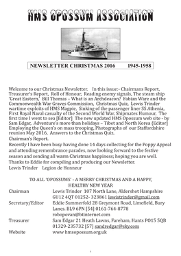 HMS Opossum Newsletter Christmas 2016