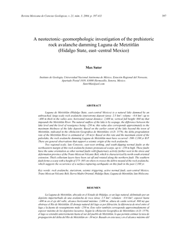 A Neotectonic–Geomorphologic Investigation of the Prehistoric Rock Avalanche Damming Laguna De Metztitlán (Hidalgo State, East–Central Mexico)