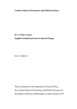 It's a Man's Game: English Football and Socio-Cultural Change