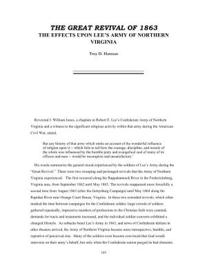 The Great Revival of 1863 the Effects Upon Lee’S Army of Northern Virginia