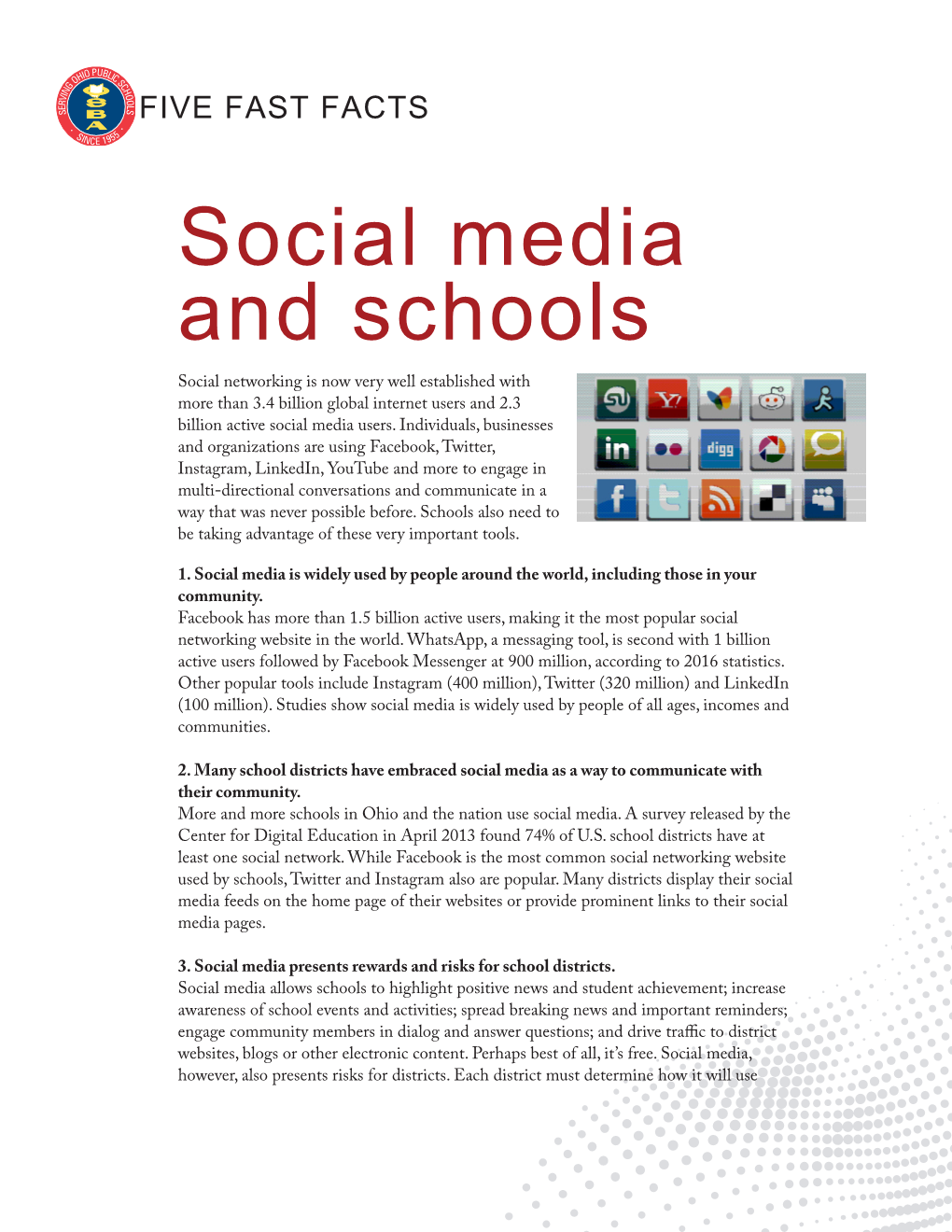 Social Media and Schools Social Networking Is Now Very Well Established with More Than 3.4 Billion Global Internet Users and 2.3 Billion Active Social Media Users