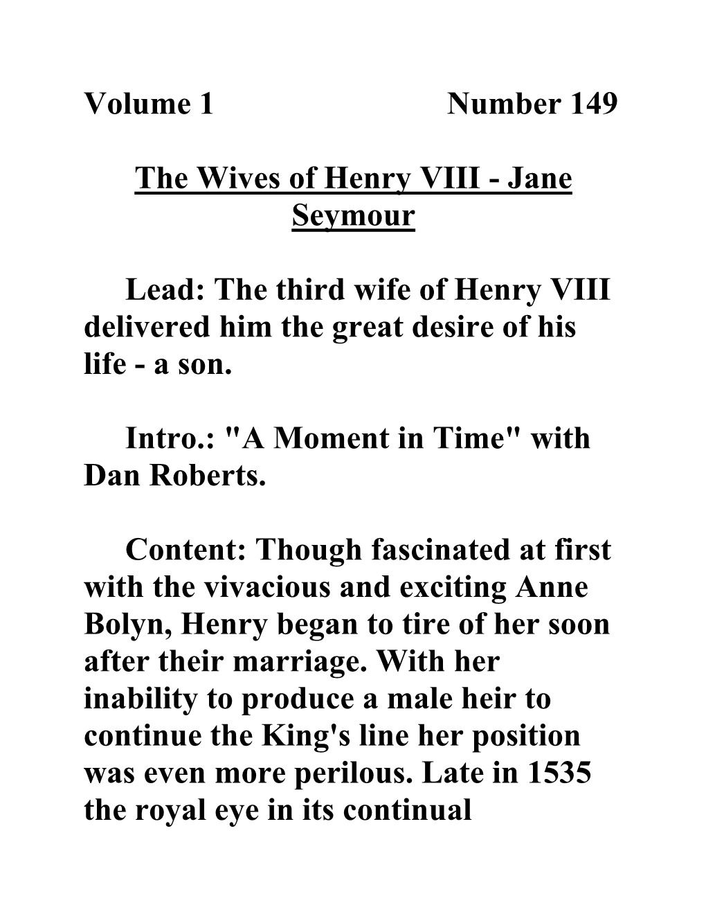 Volume 1 Number 149 the Wives of Henry VIII