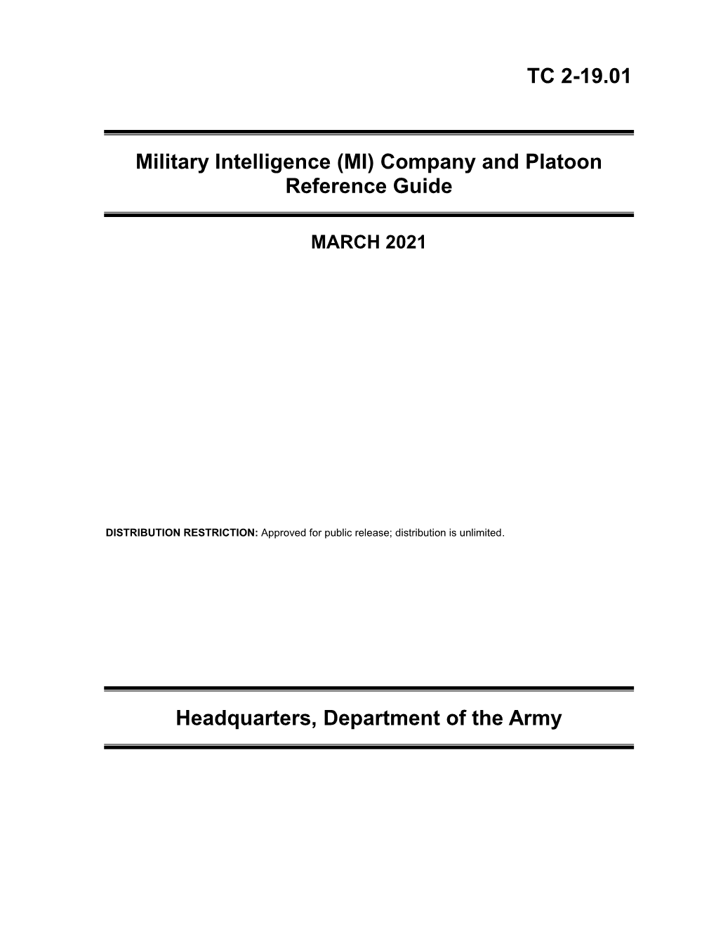 TC 2-19.01 Military Intelligence (MI) Company and Platoon Reference