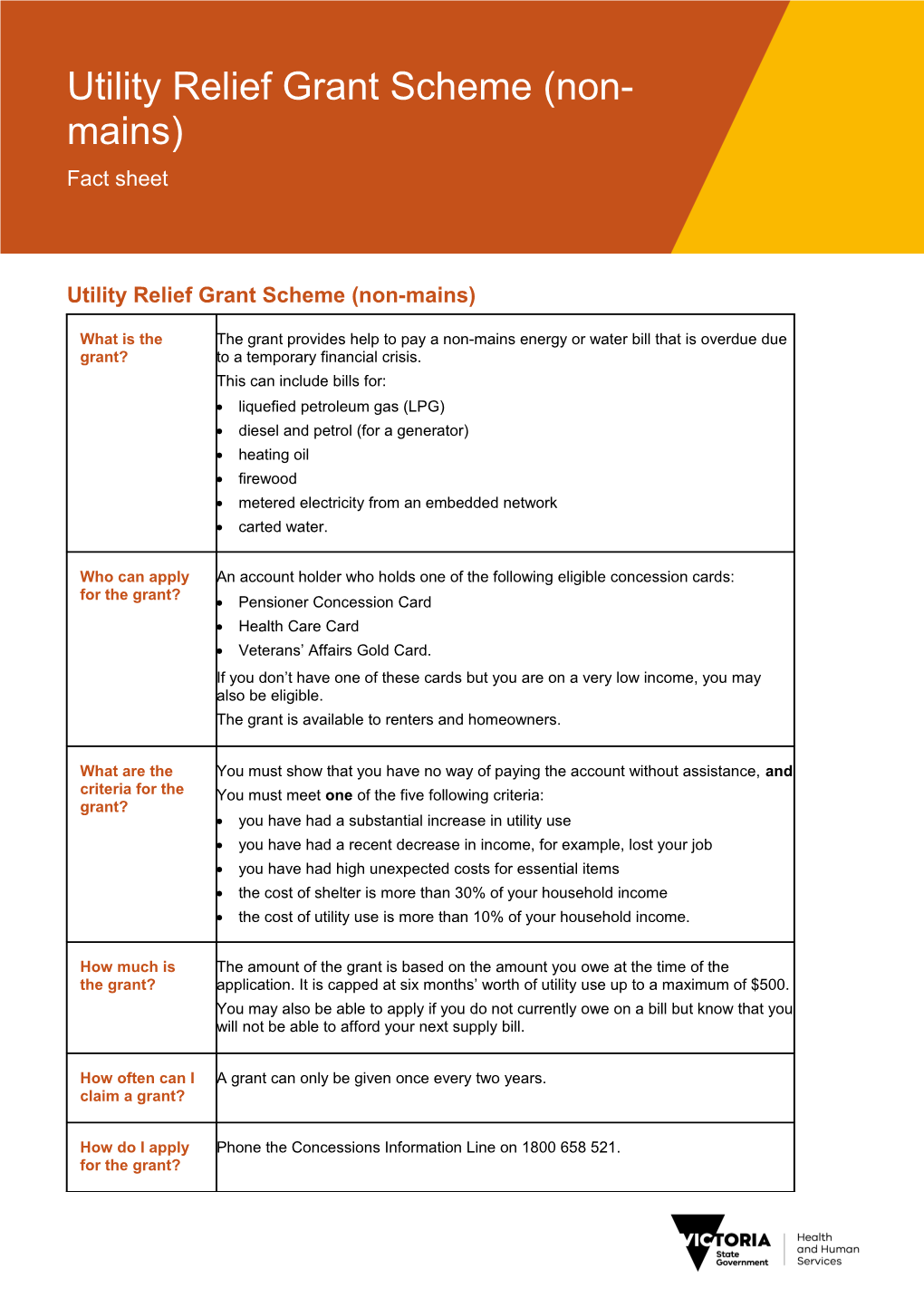 Utility Relief Grant Scheme (Non-Mains) Fact Sheet