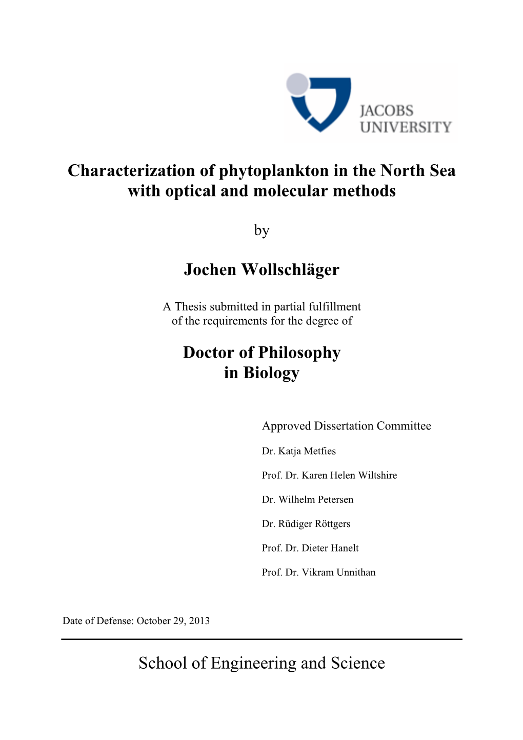 Characterization of Phytoplankton in the North Sea with Optical and Molecular Methods
