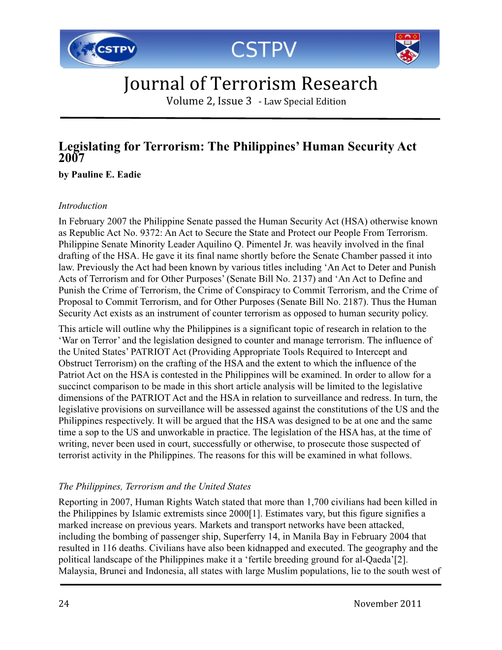 Journal of Terrorism Research Volume 2, Issue 3 - Law Special Edition