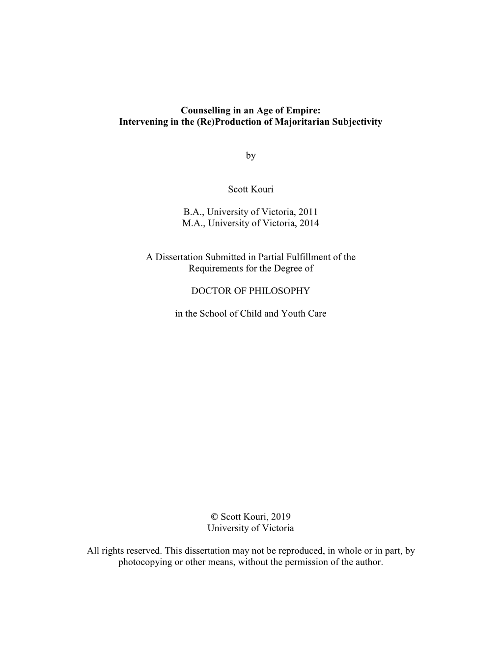 Counselling in an Age of Empire: Intervening in the (Re)Production of Majoritarian Subjectivity