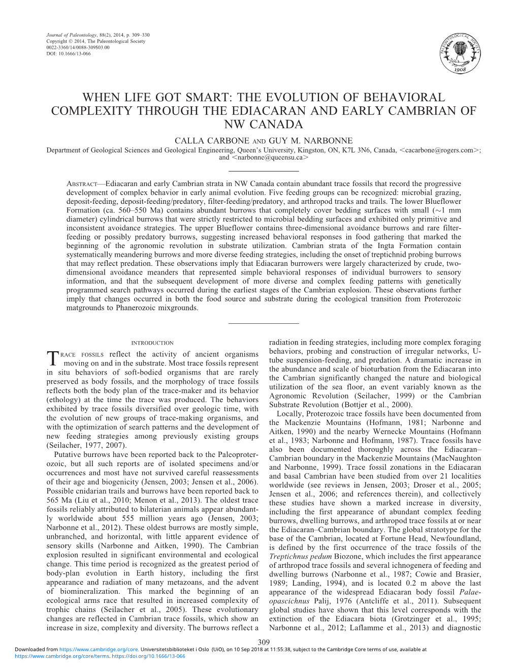 When Life Got Smart: the Evolution of Behavioral Complexity Through the Ediacaran and Early Cambrian of Nw Canada