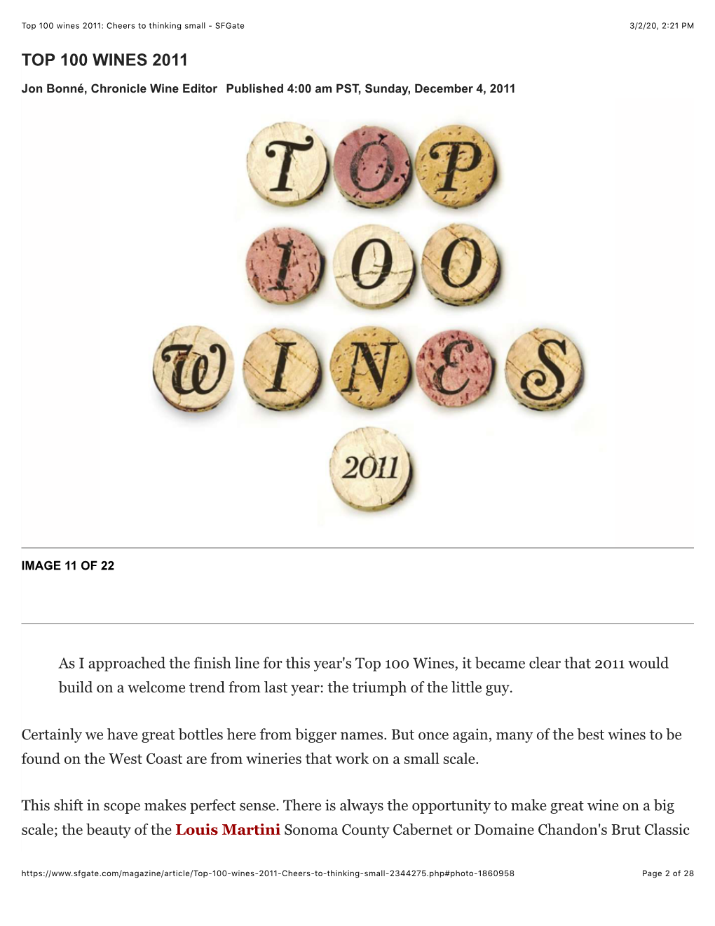 Top 100 Wines 2011: Cheers to Thinking Small - Sfgate 3/2/20, 2'21 PM