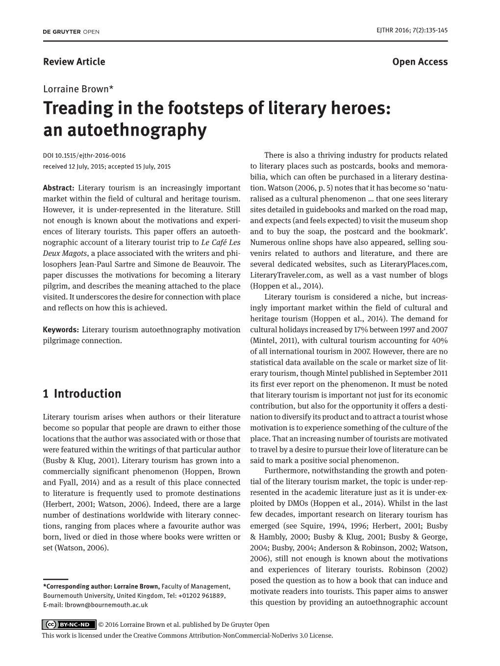 Treading in the Footsteps of Literary Heroes an Autoethnography Ed.Indd