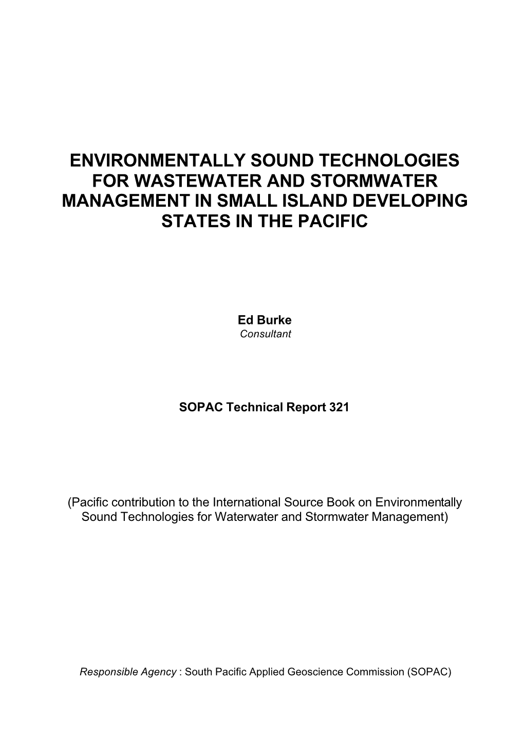 Environmentally Sound Technologies for Wastewater and Stormwater Management in Small Island Developing States in the Pacific
