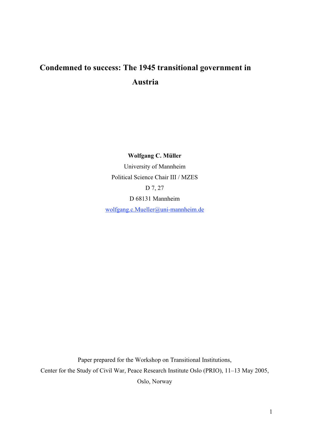 The 1945 Transitional Government in Austria