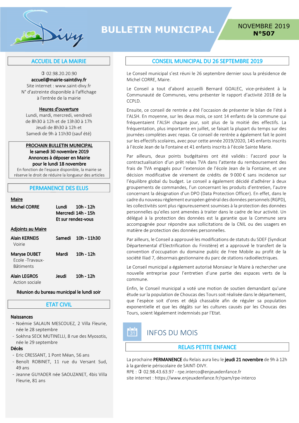 Bulletin Municipal Novembre 2019 N°507