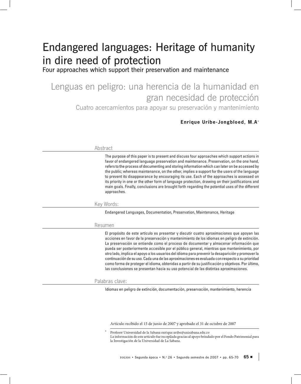Endangered Languages: Heritage of Humanity in Dire Need of Protection
