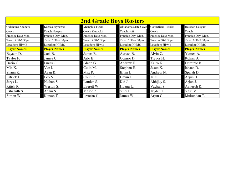 2Nd Grade Boys Rosters