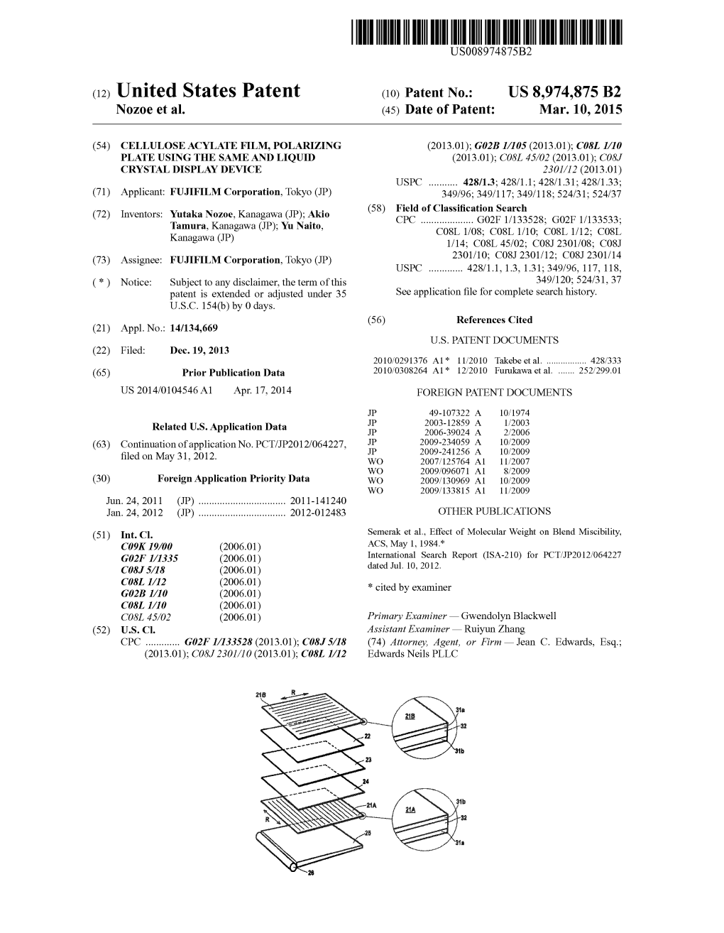 (12) United States Patent (10) Patent No.: US 8,974,875 B2 Noz0e Et Al