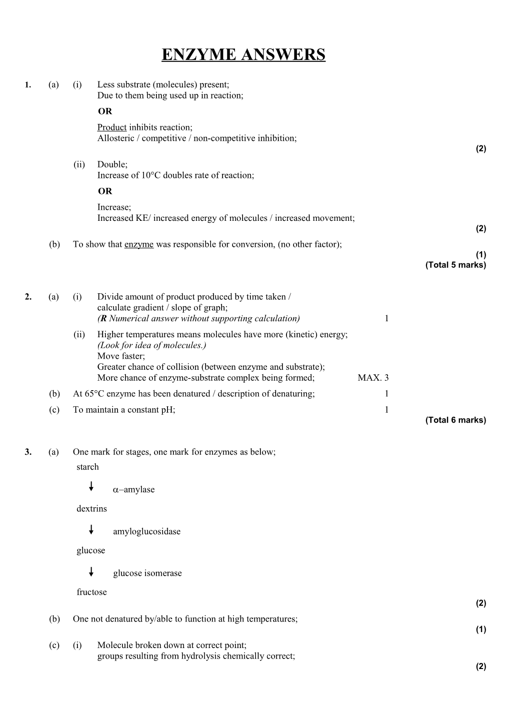 Enzyme Answers