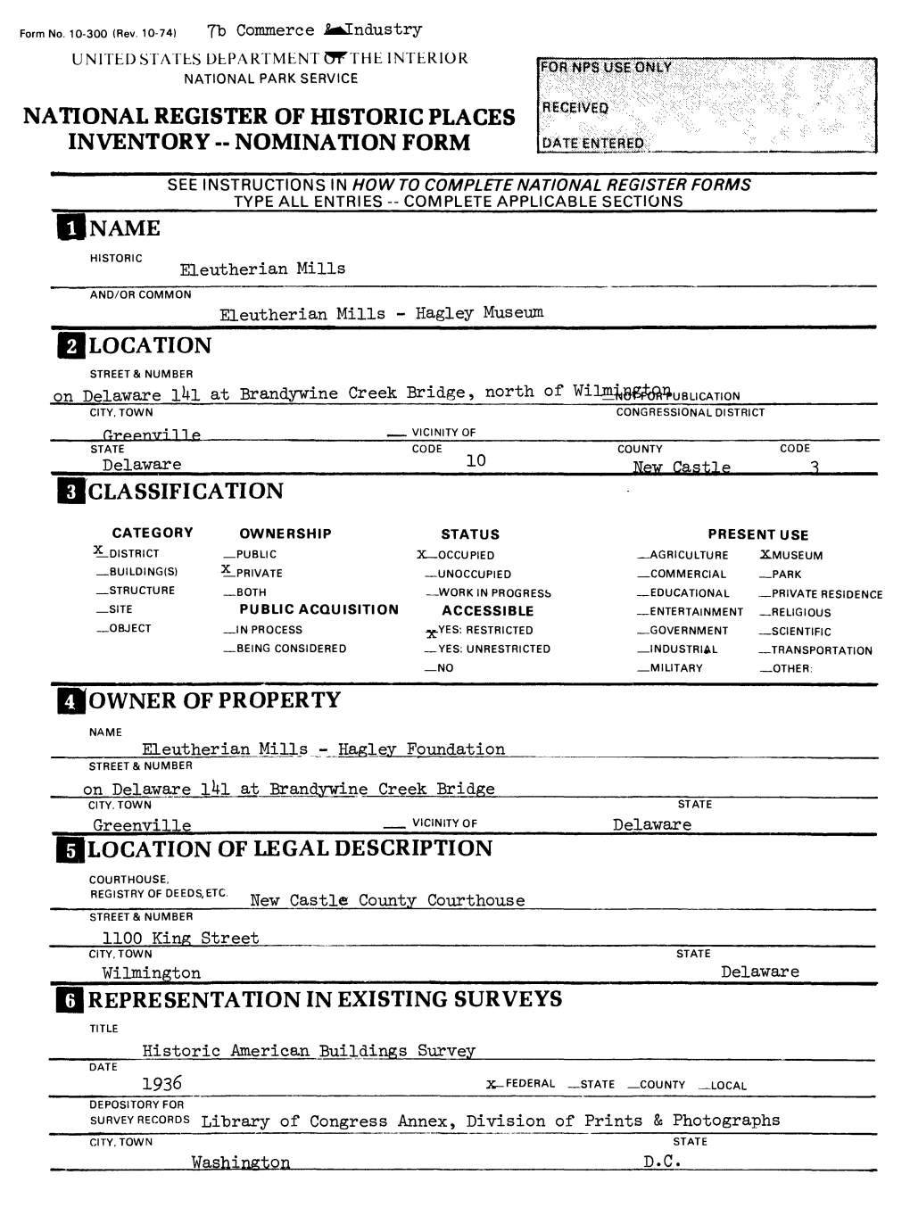 National Register of Historic Places Inventory -- Nomination Form